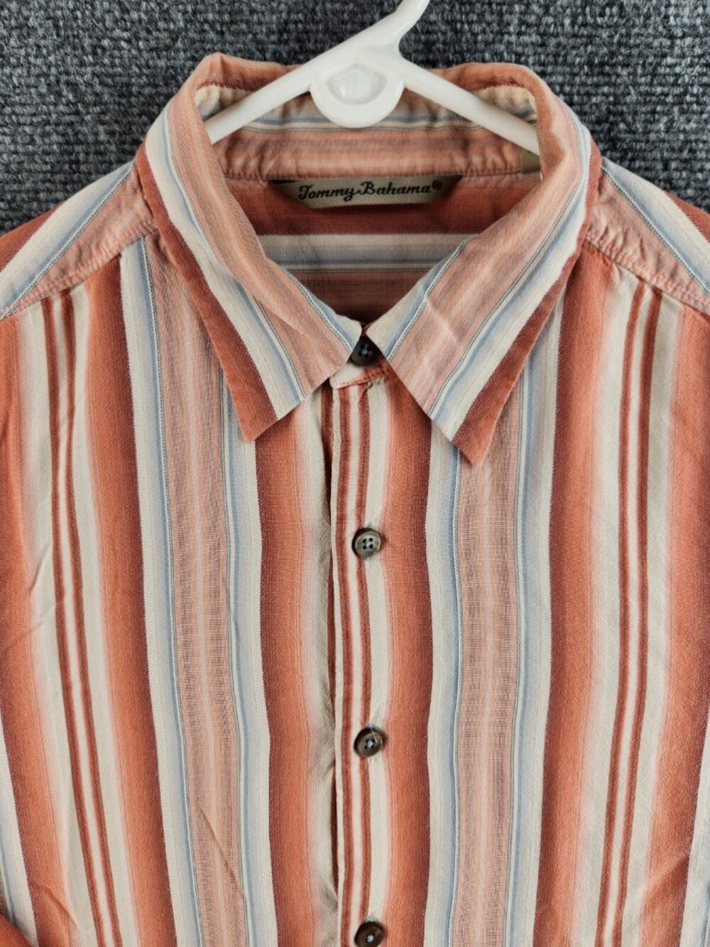 Tommy Bahama Button Up Shirt Long Sleeve Striped Orange Cream Medium All Silk